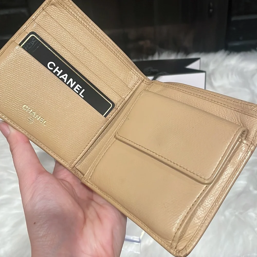 Chanel Beige Leather Wallet - Classic CC Embossed